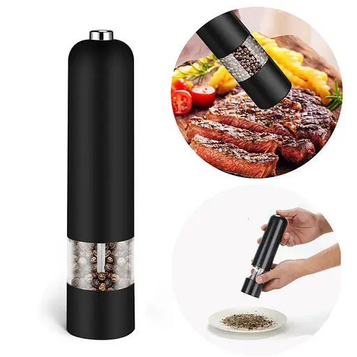 Електричний подрібнювач спецій млин сільничка перечниця перцемолка на батарейках для спецій перцю солі Чорний 84942 - фото 1