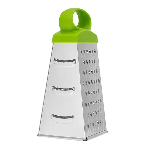 Тертка конус для овочів та фруктів 4-стороння з нержавіючої сталі з пластиковою ручкою (висота 21 см), Kitchette 83996 - фото 4