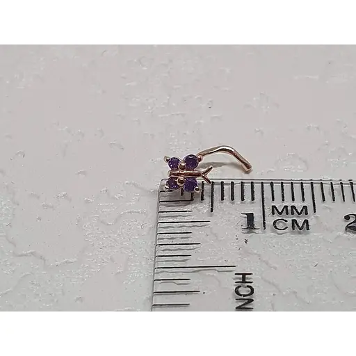 Золотая серьга-пирсинг в нос Dear с фианитами. 1041.14 Фиолетовый - фото 3