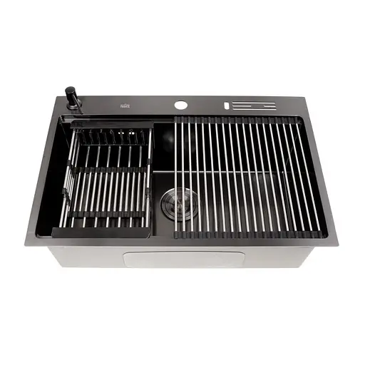 Кухонна мийка з нержавіючої сталі чорна з PVD покриттям мультифункціональна Nett NB-7048, Чорний - фото 6