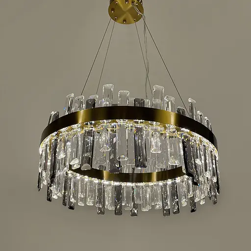 Підвісна кільцева люстра із кришталем у латунному корпусі Ø 80 см | Арт. MJ 210-800 AB | Line F - фото 5