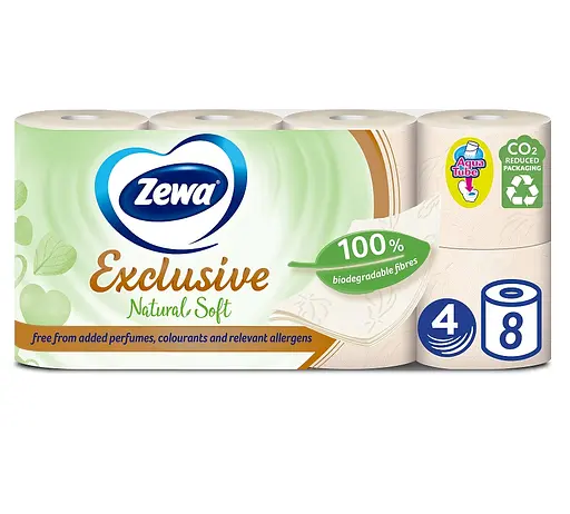 Уцінка. Туалетний папір Zewa Exclusive Natural Soft чотиришаровий 8 рулонів - фото 1