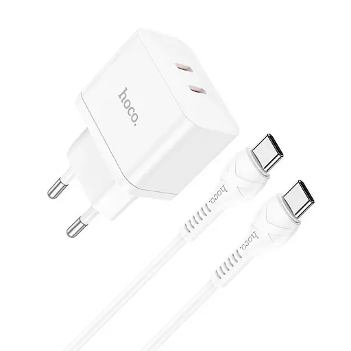 Комплект блок и кабель зарядные Hoco N29 Triumph Type-C to Type-C charger set белый - фото 1