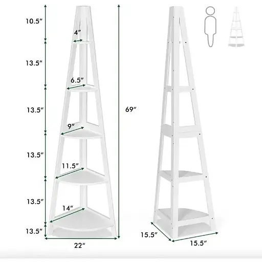 Стеллаж Costway Solo угловой для цветов белый - фото 2