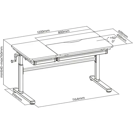 Стол компьютерный 2E CE301K-MECHANIC, регулировка высоты, механика, 54/76х120x60 см, белый - фото 12