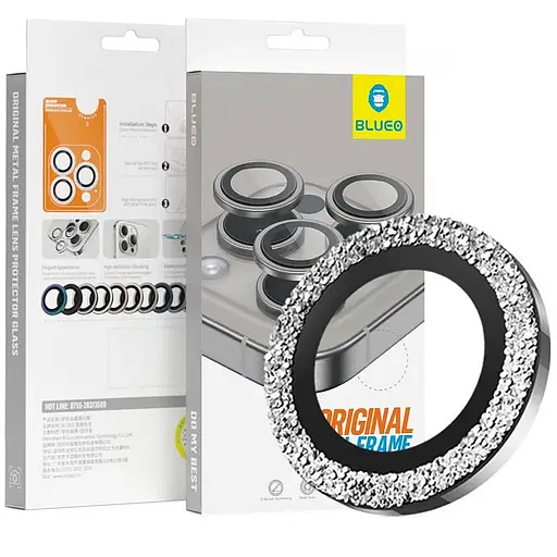 Захисне скло BlueO Metal на камеру для Apple iPhone 16 Pro/16 Pro Max/15 Pro/15 Pro Max Срібний/Silver Diamond - фото 4