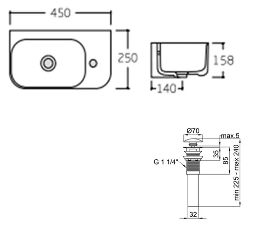 Комплект Qtap Tern: Раковина подвесная прямоугольная правая 450х250х158 мм White + Донный клапан PU02O (QT17115117RWN47328) - фото 6