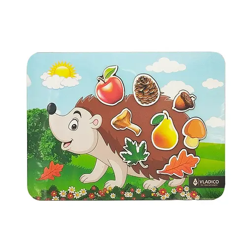 Дерев'яний пазл-вкладиш "Їжачок" Vladico 3240-05-007, 34х25 см, 8 елементів - фото 1