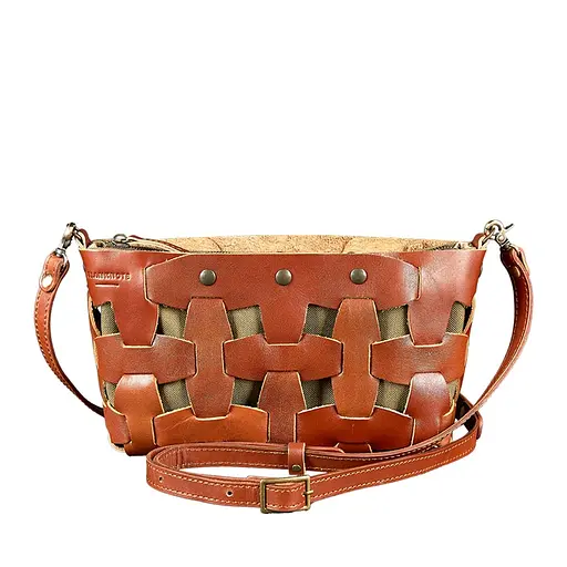 Шкіряна плетена жіноча сумка Пазл S світло-коричнева краст - фото 9