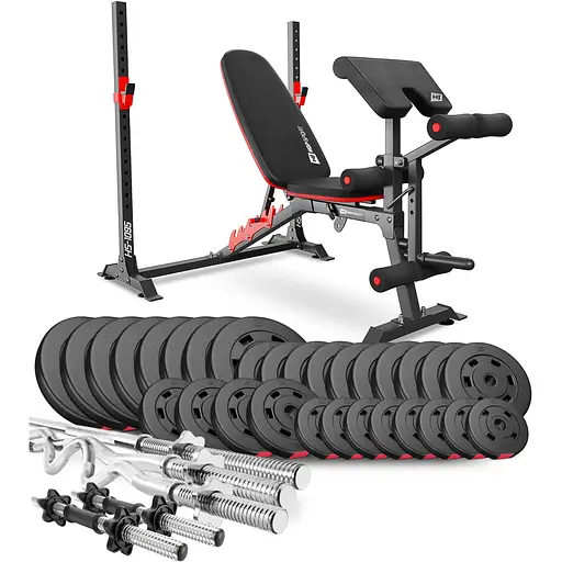 Набір Hop-Sport Premium 173кг з лавою HS-1095, штангами та гантелями