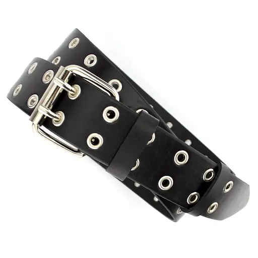 Ремінь унісекс шкіряний з люверсами чорний JK-4035 (125 см) - фото 2