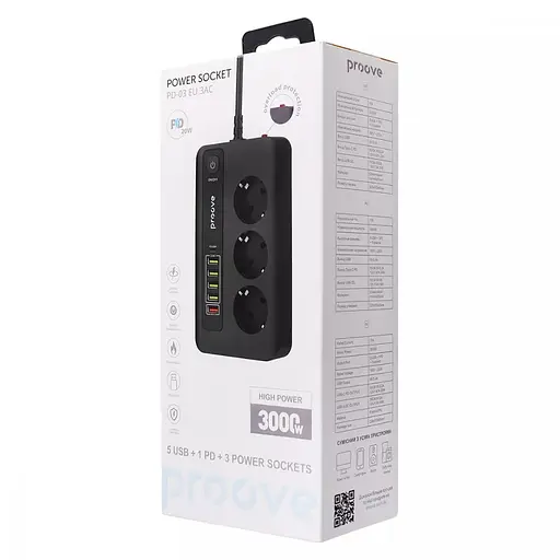 Подовжувач - мережевий фільтр Proove Power Socket PD-03 (3 розетки + 5 USB + 1 Type-C 20W) 2 метри - фото 5