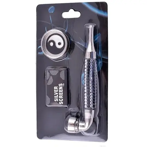 Гриндер для измельчения табака + трубка HL-YD-780 Silver Black (10912)