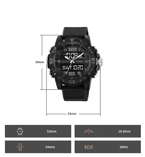 Часы мужские наручные спортивные Skmei 2162 с двойным дисплеем и подсветкой (Черный) - фото 7