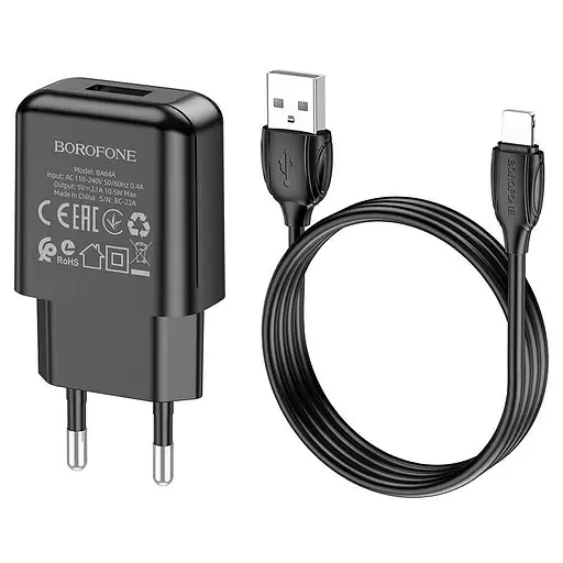 Сетевое зарядное устройство Borofone BA64A 1 x USB/2.1 A + кабель Type-C - фото 5