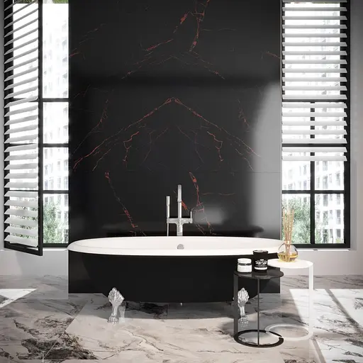 Ванна окремостояча глянцева Amdcon Olmpa 180x90 чорна з литого каменю срібні ніжки OLMPA_180_nzhk-s_BLACK_HL Чорний - фото 3