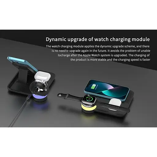 Зарядка Qi 4in1 wireless charger RGB X499 для Phone/Watch/Earphones 15W Max чорна - фото 9