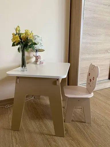 Дитячий стіл з ящиком + стільчик для навчання та гри (Білий з ведмедиком) - фото 4