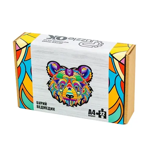 Фигурный деревянный пазл A4 Бурый Мишка PuzA4-01727, 22 детали