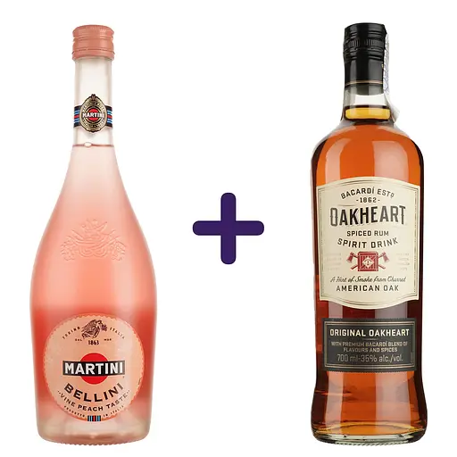 Набор: Вино Martini Bellini 8% 0.75 л + Спиртной напиток на основе рома Bacardi Oakheart Original 35% 0.7 л