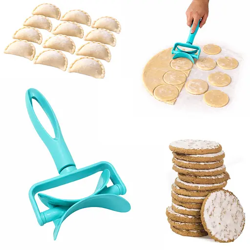 Ролик кулінарний ніж для вирізування з тіста кругів для вареників, пельменів, печива 17.5 см Бірюзовий 88294 - фото 1
