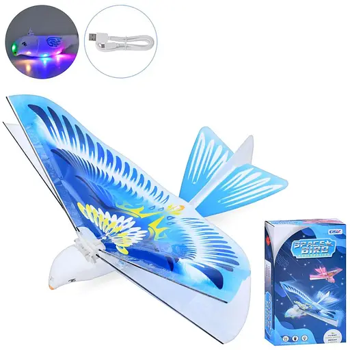 Літак птах, 19 см, акумулятор, світло, літає, USB-зарядка, 14x24x6 см (В асортименті)