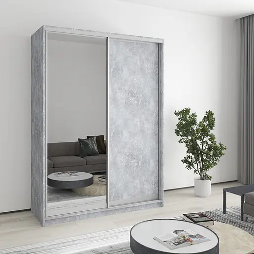 Шафа-купе дводверна MebelStar Комбо AL ДСП/Дзеркало 150x45x210 см Бетон (MBS-2738)