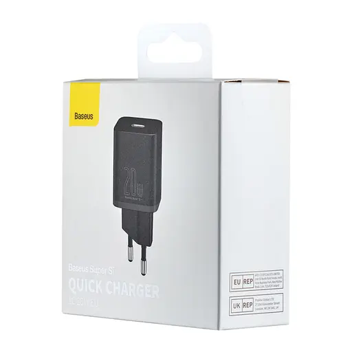 Мережевий зарядний пристрій Baseus Super Si Quick Charger 1C 20W EU Чорний - фото 2