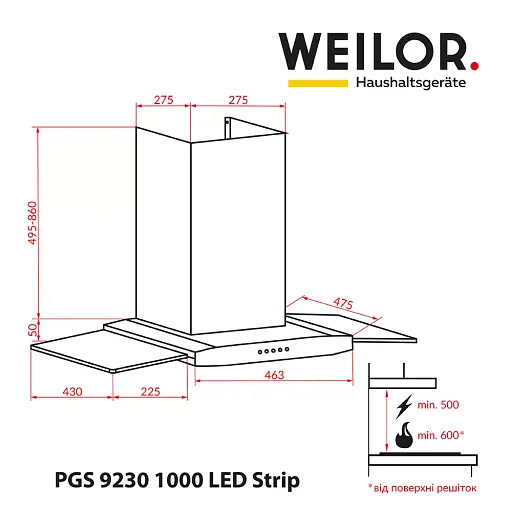 Вытяжка декоративная со стеклом WEILOR PGS 9230 IG 1000 LED Strip - фото 9