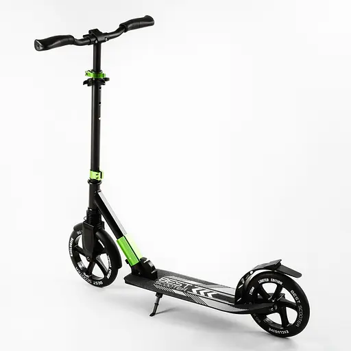 Самокат Best Scooter 57х14х88-98 см Черно-зеленый 000231604 - фото 3