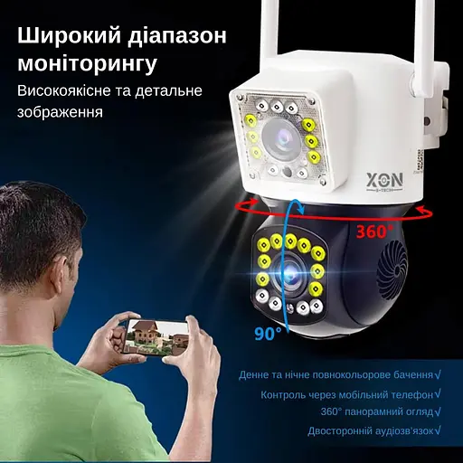 IP-камера уличная с двойным объективом XON SmartCam Wi-Fi 1080P (NCWEW22VW 7416) Белая - фото 4