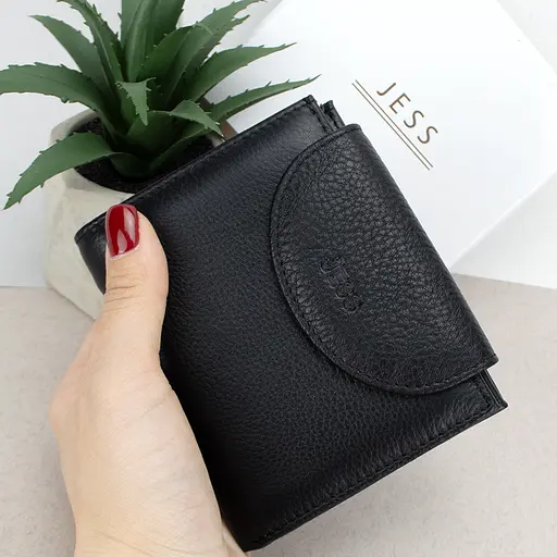 Жіночий шкіряний гаманець чорний Jess 375-2036-1 на кнопці - фото 4