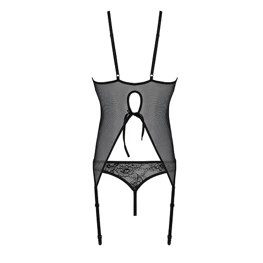 Корсет с пажами трусики с ажурным декором и открытым шагом Passion Ursula CorSet black L/XL - фото 5