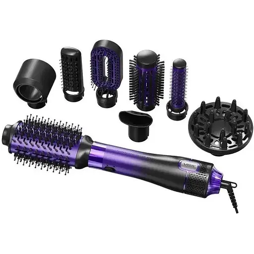 Електрична фен-щітка VGR V-488 для укладання волосся 8в1, 1000-1100Вт Бузковий / Чорний - фото 1