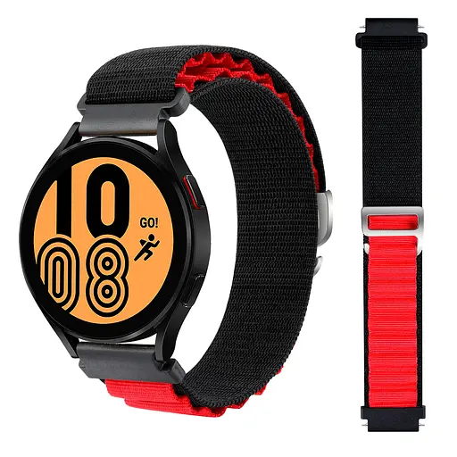 Ремінець для Samsung Galaxy Watch 5 40mm - чорно-червоний Watchbands NormalCloth ширина кріплення 20мм нейлоновий (W23-9WB61681168) - фото 2