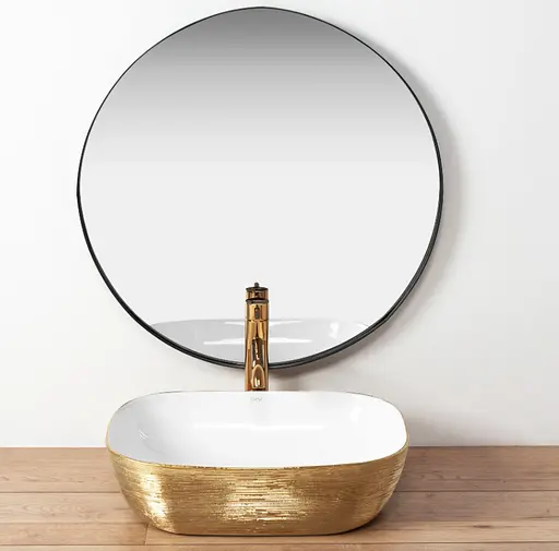 Умивальник Rea Jenny накладний white/gold REA-U9652, Золотий - фото 4