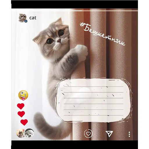 Зошит учнівський "Кішка" Leader 024-550351K-1 в клітинку, 24 аркуші - фото 1