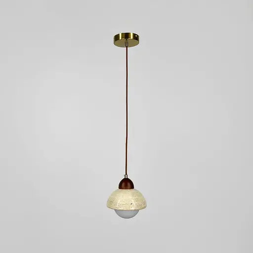 Світильник із підвісним травертиновим корпусом білим плафоном та дерев'яною фурнітурою Ø15х17 см Line F ST002-150 - фото 3