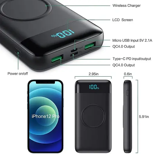 Зарядний пристрій Power Bank HX160Q2 30800mAh 25W-PD (2USB+Type-C) Чорний - фото 5