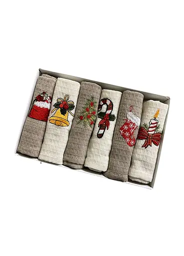 Набір 6 вафельних рушників 40х60 см New Year TC303375645 - фото 2