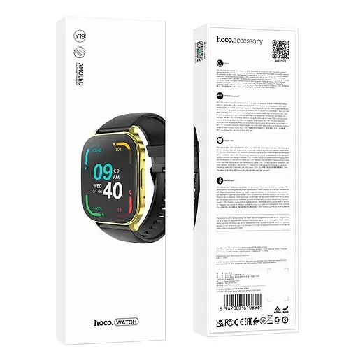 Умные часы Hoco Y19 с функцией звонка золотистые с черным ремешком - фото 3
