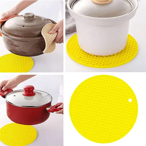 Підставка у вигляді сот кругла силіконова під гаряче килимок для чашки банки 17.5 см Жовтий 87521 - фото 2