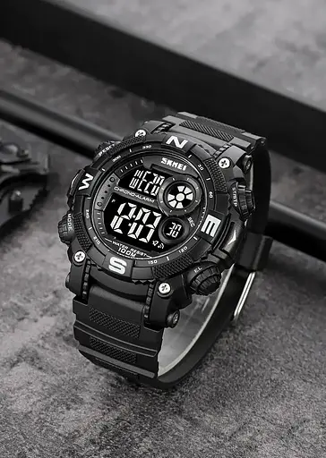 Мужские наручные кварцевые часы Skmei 1887 (Черный с черным циферблатом) - фото 8