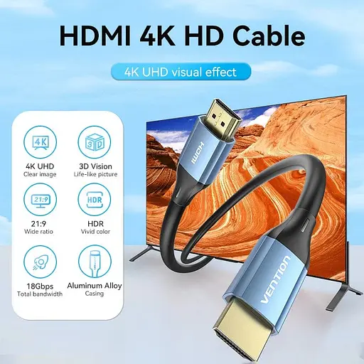 Кабель Vention HDMI M - M,10.0 м V2.0 4K 60Гц Aluminum Alloy Blue - фото 4