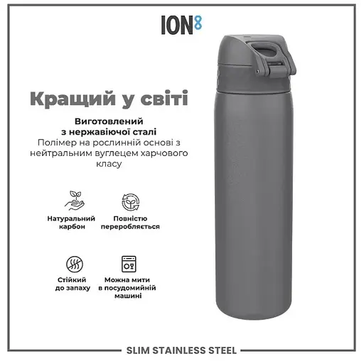 Пляшка для води ION8 металева 600 мл Stainless Steel Grey (I8SS600GRY) - фото 6