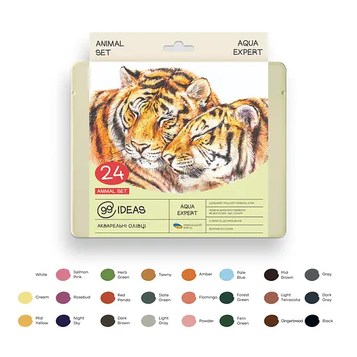 Набір олівців акварельних 99IDEAS "Aqua Expert" 24 кольори, Animal Set, металева коробка, 99AE-24ANIM - фото 3