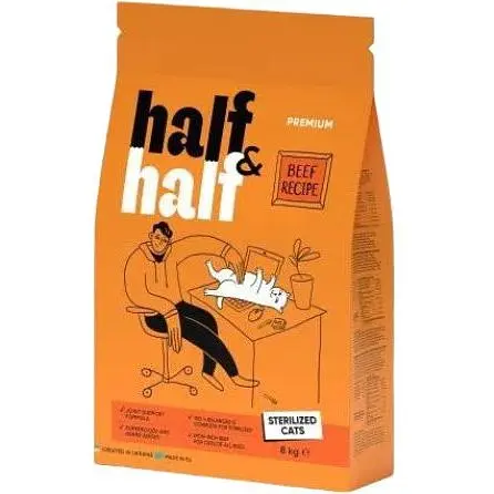 Сухой корм Half&Half для стерилизованных кошек с говядиной 8 кг - фото 1