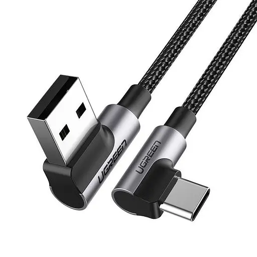 Кабель Ugreen US176 Angled USB 2.0 A to Type C Cable Nickel Plating Aluminum Shell 1 м черный (20856) - фото 1