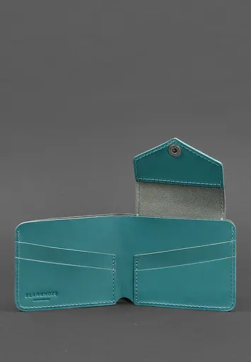 Кожаное портмоне 4.2 на кнопке бирюзовое - фото 4