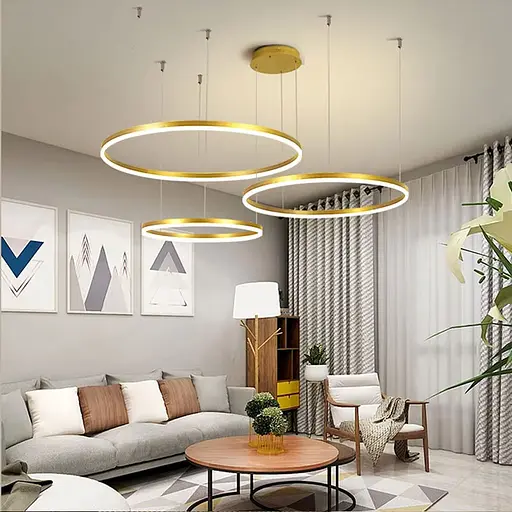 Светодиодная люстра на три кольца в латунном каркасе 80+60+40 см Ст. 9009-800*600*400 GD Line F - фото 6